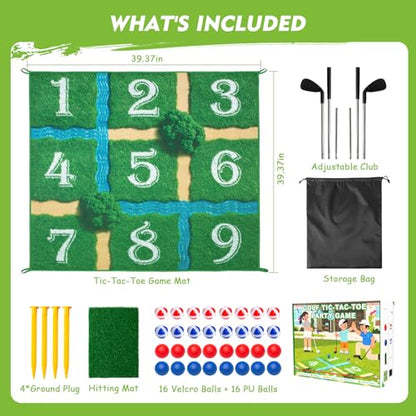 Lerine Golf Chipping Game Tic Tac Toe, Sticky Golf Game with 2 Adjustable Clubs, 32 Balls, Golf Games for Kids and Adults, Backyard Family Sport Game for Indoor & Outdoor