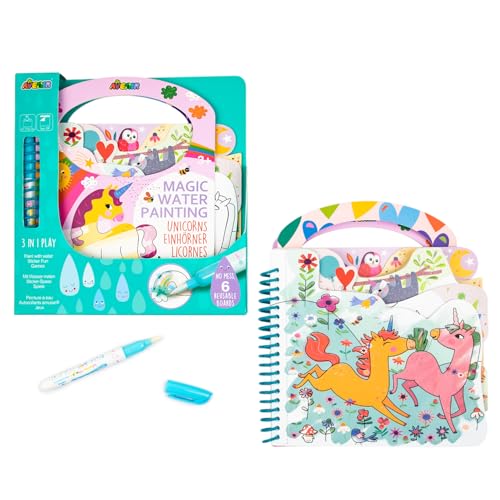 Avenir Reusable Water Coloring Book for Toddlers 3-5 – Mess-Free Paint-with-Water Travel Toy Airplane Activities Road Trip Quiet Book, Water-Reveal Activity Pad, 3-in-1 Creative Set - color: Unicorns