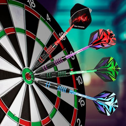 WINSDART Darts Metal Tip Set Professional Metal Darts for Dartboard Steel Tip Darts with Nonslip Iron Barrel Aluminum Dart Shafts,Extra Flights,Dart Sharpener,Gift Box - style: Colorful Engraved Darts Set