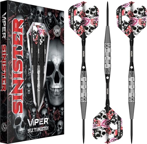 Viper Sinister Steel Tip Darts, 95% Tungsten Darts Metal Tip Dart Set for Sisal Dartboard, Sandblasted Barrels, Aluminum Dart Shafts with Locking Holes, Professional Grade - size: 26 Grams, style: Triple Knurl