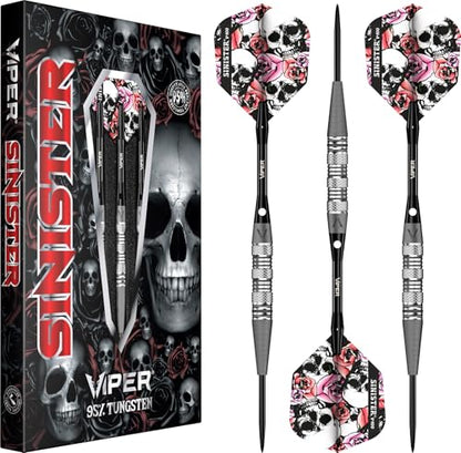 Viper Sinister Steel Tip Darts, 95% Tungsten Darts Metal Tip Dart Set for Sisal Dartboard, Sandblasted Barrels, Aluminum Dart Shafts with Locking Holes, Professional Grade - size: 26 Grams, style: Triple Knurl