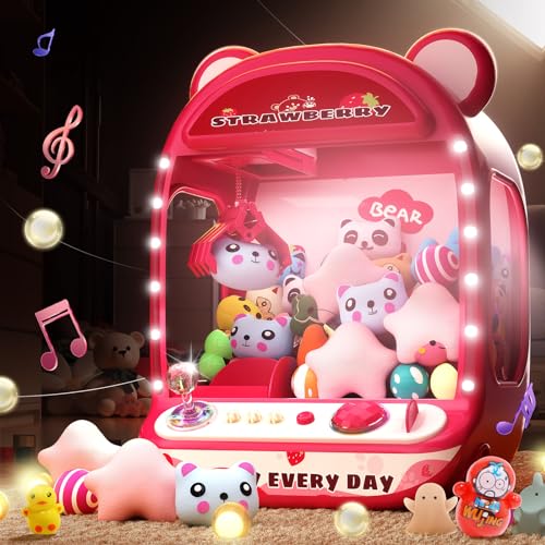 Skirfy Claws Machines for Kids,Unicorns Toys for Girls Age 6+,Mini Vending Machine with Plush Toys,Candy Dispenser Machine,Claws Game Machine,New Year Birthday Gifts for Kids - color: Strawberry