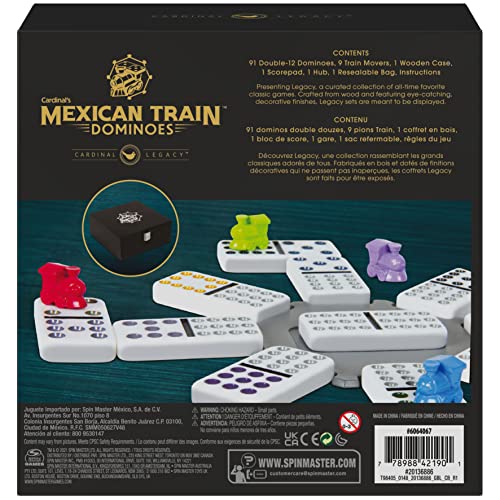 Spin Master Games Legacy Deluxe Mexican Train Dominoes, Classic Original Board Game Set Double-12 Dominoes with Sturdy Wood Case, for Kids and Adults Aged 8 and up - color: Mexican Train Dominoes