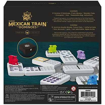 Spin Master Games Legacy Deluxe Mexican Train Dominoes, Classic Original Board Game Set Double-12 Dominoes with Sturdy Wood Case, for Kids and Adults Aged 8 and up - color: Mexican Train Dominoes