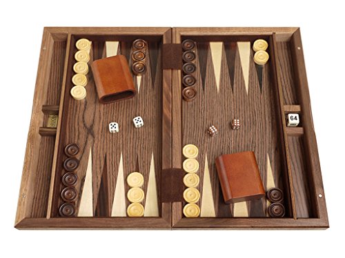 15-inch Wood Backgammon Set - Burlwood/Walnut Diamond Inlay Board - 2 Players, Ages 8+