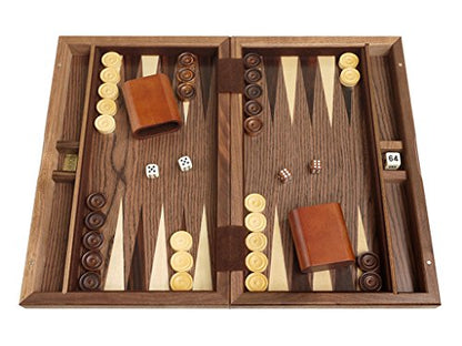 15-inch Wood Backgammon Set - Burlwood/Walnut Diamond Inlay Board - 2 Players, Ages 8+