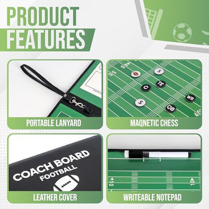ZPU Dry Erase Coaching Board, Magnetic Coaches Clipboards, Portable Foldable Tactics Board with Dry Erase Marker Pen and Magnets – Basketball, Football, Soccer, Hockey - style: Football