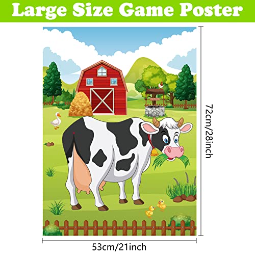 PLULON Pin The Tail on The Cow Party Game for Kids, Cow Farm Themed Animal Birthday Games Poster with Tail Stickers for Kids Farm Animal Donkey Party Favors Home Wall Decorations - style: Cow