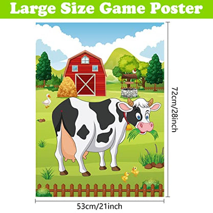 PLULON Pin The Tail on The Cow Party Game for Kids, Cow Farm Themed Animal Birthday Games Poster with Tail Stickers for Kids Farm Animal Donkey Party Favors Home Wall Decorations - style: Cow