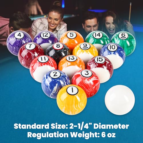 Pool Balls Billiard Set – 2-1/4" Regulation Size, 6 oz Professional Weight, AAA Grade Pure Resin, Pool Table Balls for Tournament, Bar, Game Room & Gifts - style: White Marble Swirl