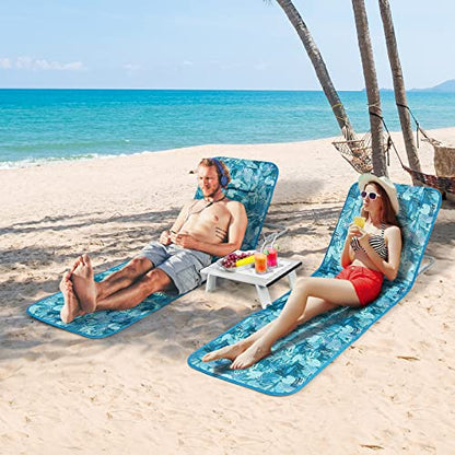 Goplus Beach Chairs with Side Table, 2 Pack Folding Lounge Chairs for Adults, with 5 Adjustable Position, Backpack Lightweight Reclining Lounge Chair for Lawn Camping Picnic Sunbath Pool (Blue&Green) - color: Blue&green
