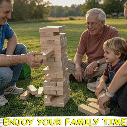 Jac & Mok Tumble Tower Game Set, Stacking Tower Game, Outdoor Games, Wooden Blocks Stacking Game - Includes Carry Bag (Natural, Jumbo-56pcs)
