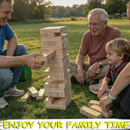 Jac & Mok Tumble Tower Game Set, Stacking Tower Game, Outdoor Games, Wooden Blocks Stacking Game - Includes Carry Bag (Natural, Jumbo-56pcs)