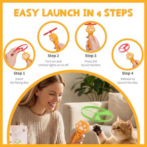 Cat Fetch Toy, Rechargeable Flying Disc Launcher Toy with 6 Flying Discs, Cat Toy Launcher, Flying Bird Cat Toy, Cat Interactive Toys for Outdoor and Indoor (White) - color: White