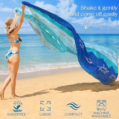 BYDOLL Beach Blanket Waterproof Sandproof Large Sand Free,78''X81''/10'X9' Oversized Sandless Lightweight Blanket Picnic Mat for Beach Travel Camping Hiking with Stakes - color: Sea, size: 78"X81"