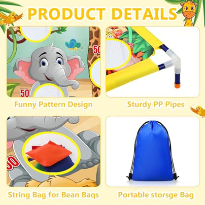 Gemscream Bean Bag Toss Games with 6 Bean Bags Portable PVC Framed Corn Hole Game Set for Beach Summer Spring Safari Theme Outdoor Game Party