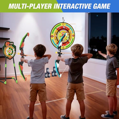HYES 2 Pack Kids Bow and Arrow with 29" Large Dart Board, LED Light Up Archery Set with 24 Suction Cup Arrows, Indoor Outdoor Sport Toys Gifts for 3 4 5 6 7 8 9 10 11 12 Year Old Boys Girls - size: 2 pack-dartboard target