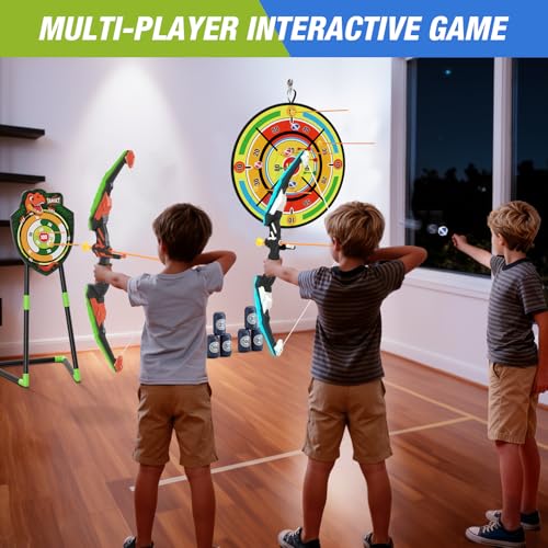 HYES 2 Pack Kids Bow and Arrow with 29" Large Dart Board, LED Light Up Archery Set with 24 Suction Cup Arrows, Indoor Outdoor Sport Toys Gifts for 3 4 5 6 7 8 9 10 11 12 Year Old Boys Girls - size: 2 pack-dartboard target