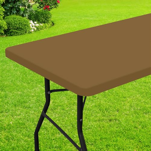 Smiry Rectangle Picnic Table Cloth, Waterproof Elastic Fitted Tablecloths for 4 Foot Tables, Washable Polyester Table Cover for Camping, Indoor and Outdoor (Brown, 24"x48") - color: Brown, size: 48" X 24" (Rectangular)
