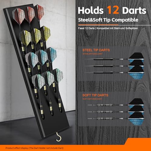 CyeeLife Darts Holder Wall Mounted Displays 12 Steel and Soft Tip Dart,Darts Caddy for wall with Metal Hook,Dart Accessory