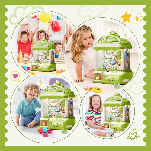 Large Claw Machine for Kids, Musical Electronic Arcade Game Console with Adjustable Sound, Christmas and Birthday Gift for Kids, Includes 30 Toys & 24 Game Coins & 20 Surprise Eggs - color: Green