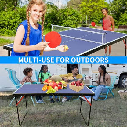 Mid Size Foldable Ping Pong Table with Net, 54" Portable Table Tennis Table Game Set with 2 Paddles & Balls, Compact Indoor Folding Table Tennis Table for Home Office Game Room