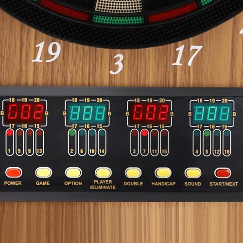 Electronic Dart Board LED Electric Digital Scoreboard Dart Boards for Adults with MDF Cabinet, up to 16 Players, 27 Games,243 Variations - 12 Soft Tip Darts & 88 Replacement tips - Great for Game Room