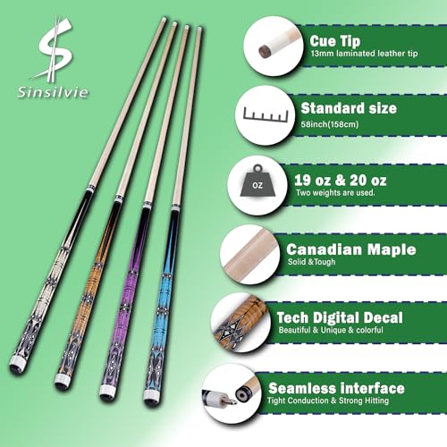 13mm 58 Inch 19 20 oz Billiard Pool Cue Stick, 1/2 Maple Billiard Pool Stick, House Bar Pool Table Sticks for Men - color: Set of 4