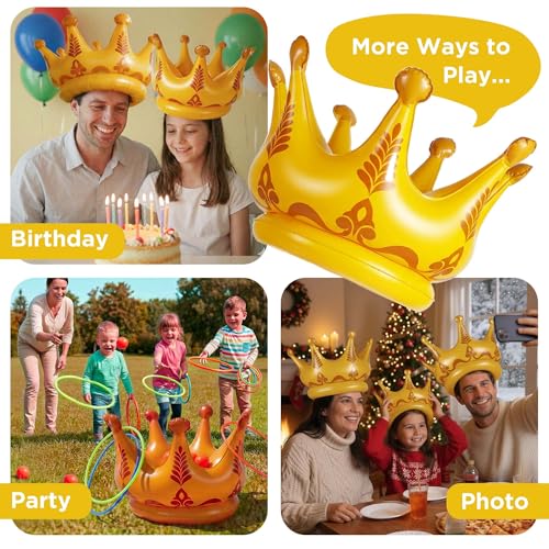 Funscape 2PCS Crown Pool Toy, Toddler Inflatable Water Toss Game w/12 Rings 5 Balls, Outdoor Beach Backyard Lawn Game, Summer Pool Party Decoration Gift 3 4 5 6 7 8 10 Year Old Kids Boy Girl Children