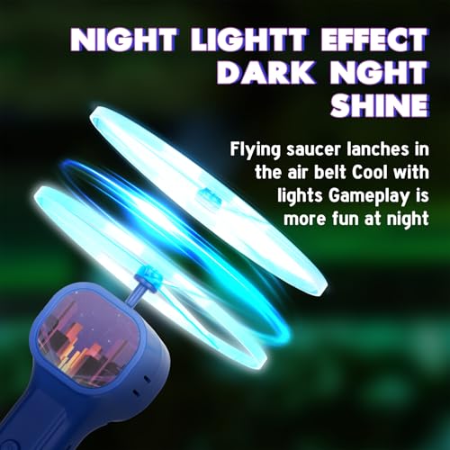 FunisFun Electric Disc Launcher with 6 Flying Spinners for Adults & Kids, Rechargeable Glow in The Dark Disc, Outdoor Fun Fidget Cat Fetch Toys for Pets Interactive Hunting