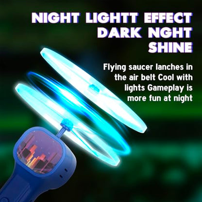FunisFun Electric Disc Launcher with 6 Flying Spinners for Adults & Kids, Rechargeable Glow in The Dark Disc, Outdoor Fun Fidget Cat Fetch Toys for Pets Interactive Hunting