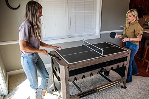 Triumph 56" 4-in-1 Swivel Multi-Game Table - Air Hockey, Billiards, Foosball, Ping Pong - Rustic Wood Grain Finish