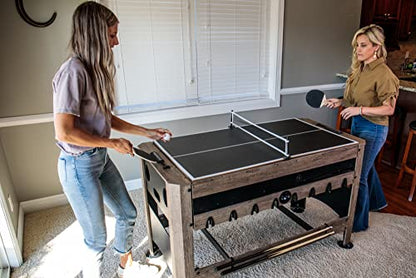 Triumph 56" 4-in-1 Swivel Multi-Game Table - Air Hockey, Billiards, Foosball, Ping Pong - Rustic Wood Grain Finish