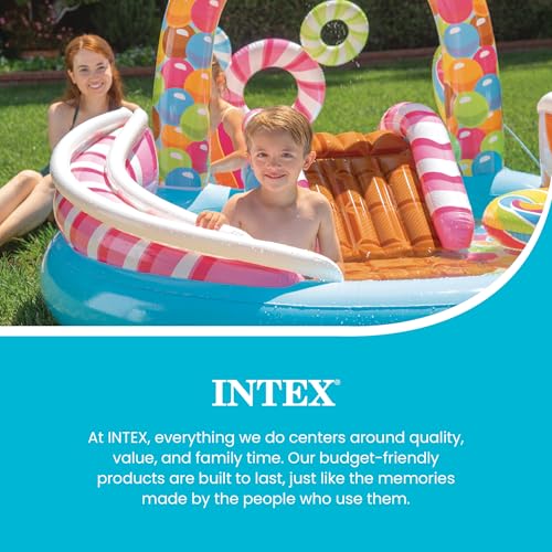 INTEX Candy Zone Inflatable Kiddie Pool: Inflatable Kids Pool with Water Sprayer and Slide – Splash Pad – 116" x 75" x 51" – Ages 3+ - color: Multicolor, size: 116" x 75" x 51"