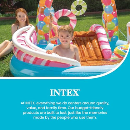 INTEX Candy Zone Inflatable Kiddie Pool: Inflatable Kids Pool with Water Sprayer and Slide – Splash Pad – 116" x 75" x 51" – Ages 3+ - color: Multicolor, size: 116" x 75" x 51"