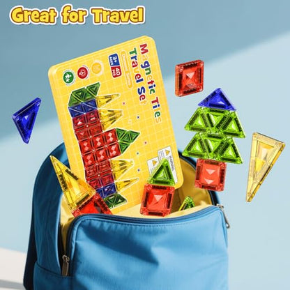 Mini Magnetic Tiles Travel Set - 40PCS Diamond Texture Magnetic Building Blocks for Kids, 10% Thicker & Portable Yellow Metal Storage Box, Montessori STEM Educational Toys Gift for Ages 3+ - size: 40 PCS
