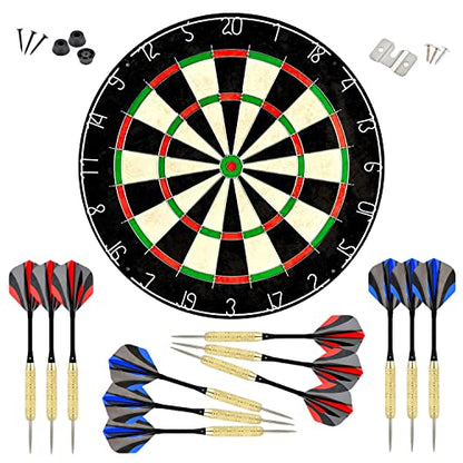 LinkVisions Dartboard with Staple-Free Bullseye, 18g Steel Tip Darts Set,12 Steel Tip Darts 18g, Dartboard Mounting Kits Included - style: Traipieler