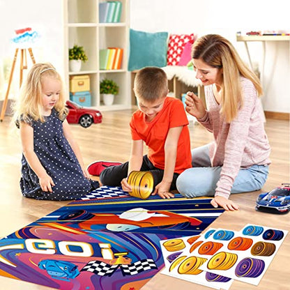 WERNNSAI Pin The Wheels on The Car Games - Car Birthday Party Supplies Race Cars Party Games Poster with 24 Pcs Stickers for Kids Boys Baby Shower Classroom Activities - style: Racing Car