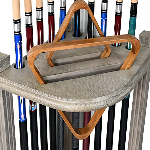 CROWN ME Deluxe Corner Floor Cue Rack, Pool Cue Holder - Smoky Finish, Solid Hardwood, Holds 10 Cues, 16.5-in W x 16.5-in D x 28-in H