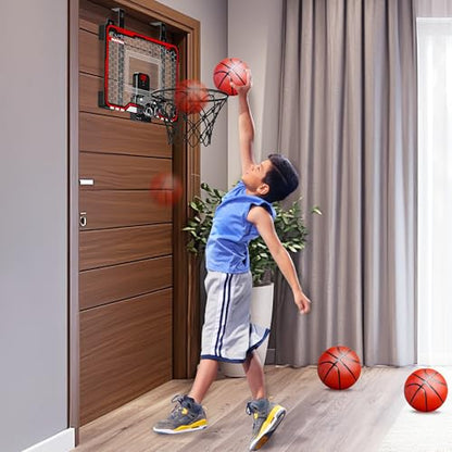 HopeRock Indoor Basketball Hoop for Kids, Over The Door Mini Basketball Hoops, with LED Light, Scoreboard, Birthday Toys Gifts for 5 6 7 8 9 10 11 12+ Year Old Boys - style: red adjustable basketball hoop