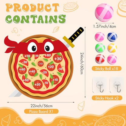 WinnerWhy Pizza Party Game Turtle Party Favors 24 x 22 Pizza Dart Board with 18 Sticky Balls Toys Turtles Themed Game Video Birthday Supplies Decoration Gift for Boys Girls