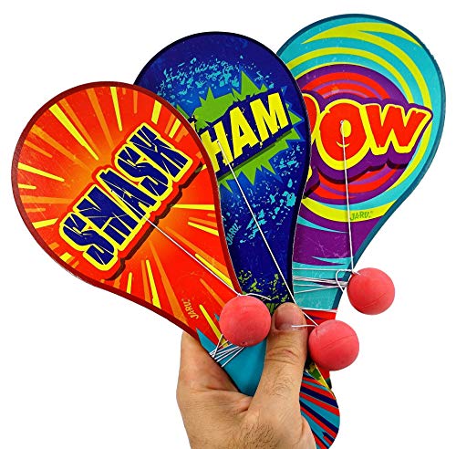 JA-RU Wooden Paddle Ball with String (12 Paddle Balls) Classic Paddle with Ball Attached for Kids | Retro Toys from the 70s & 80s, Party Favors & Classroom Prizes. 751-12p - size: 12 Packs