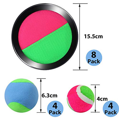Cooraby Toss and Catch Paddle Game Disc 4 Set Paddle Toss and Catch Ball Sport Game Suitable for Sports, Beach and Party Favor with Storage Bag, 8 Paddles and 8 Balls - size: 15.5cm