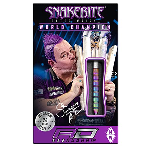 RED DRAGON Peter Wright Snakebite 1 Professional Darts Set - 85% Tungsten Darts with Flights & Shafts - Available in Soft Tip 16g Barrel/18g Full Weight and Steel Tip 22g - 24g - size: 24g