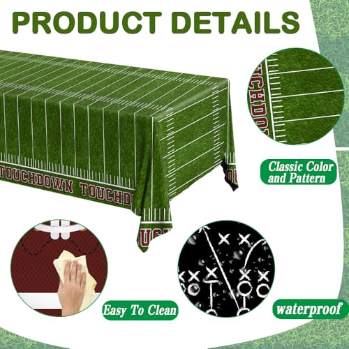 GREHUMOR Football Tablecloth 3 Pack Party Decorations Supplies 54"X108" Large Football Theme Disposable Plastic Table Cover for Birthday Game Day Tailgate Party Decor