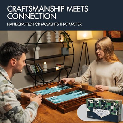 Pointworks 20 Inch Large Backgammon Sets for Adults, Green Backgammon Board, Solid Wood. Removable Accessory Tray, Premium 1.5 Inch Checkers & Dice Set, Backgammon Game Set Backgammon Table