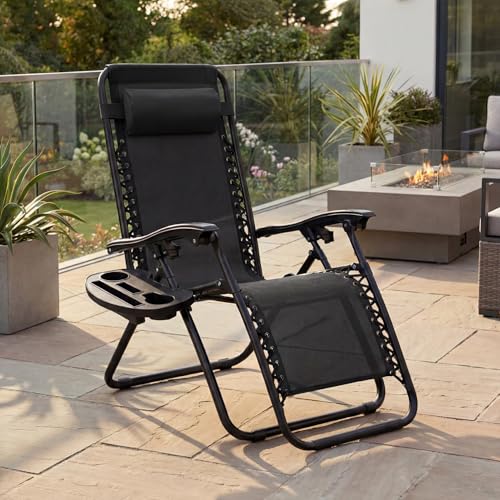 Best Choice Products Set of 2 Adjustable Steel Mesh Zero Gravity Lounge Chair Recliners w/Pillows and Cup Holder Trays - Black - color: Black, size: Standard