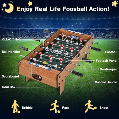 Giantex Foosball Table, 27in Mini Football Table Game w/ 2 Footballs,Score Keepers, Wood Soccer Table Top for Kids, Family Night, Parties, Game Rooms
