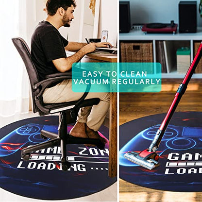 Yincimar Gaming Chair Mat for Hardwood Floor,Anti-Slip Floor Protector Game Controller Rubber Gaming Computer Chair Mat for Gaming Room Home Office Decor (Round 47 inches,Black)