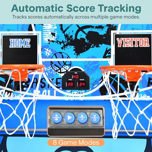Heavy Duty Dual Hoop Basketball Shootout Indoor Home Arcade Room Game with Double Basket Ball Shot Scoreboard and Play Timer Fold-up for Kids and Adults Player with Pre-Assembled Frame